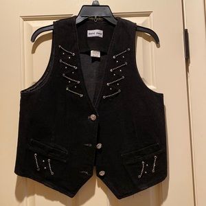 Vintage 70s David David black denim jean vest w rhinestones 100% cotton M
